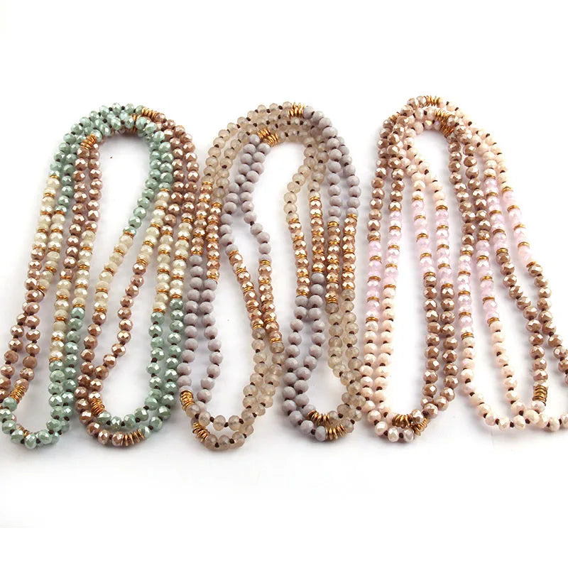 6mm Glass Knot Metal Spacer Crystal Necklace