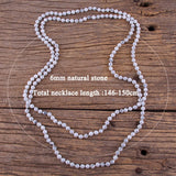 6mm Semi Precious Stones Beads Long Necklace 150cm