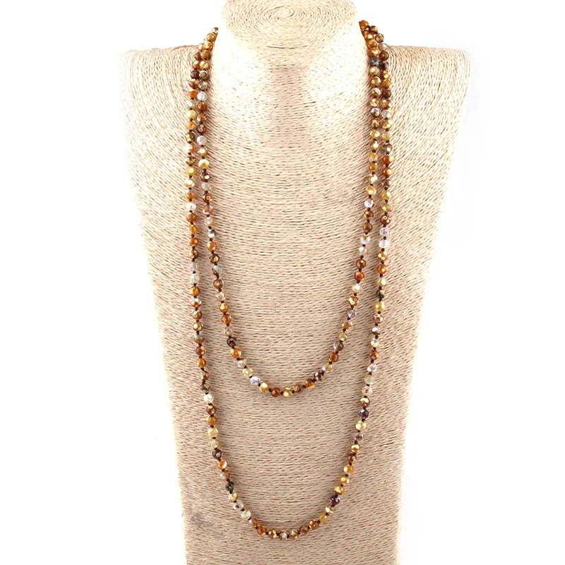 6mm Semi Precious Stones Beads Long Necklace 150cm