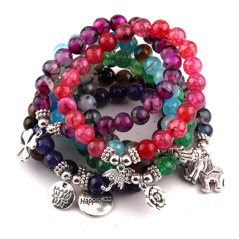 8mm Mix Agat Stone Beads Charm Bracelets 10pc/lot