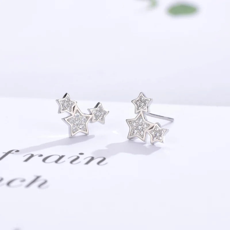 925 Silver Crystal Rhinestone Star Stud Earrings Women Jewelry