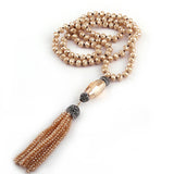 Boho Grey Crystal Glass Tassel Necklace