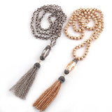Boho Grey Crystal Glass Tassel Necklace