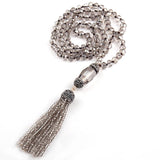 Boho Grey Crystal Glass Tassel Necklace