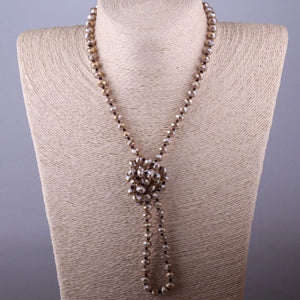 Boho Blush Crystal Long Necklace Handmade Knot Jewelry