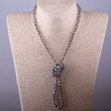 Boho Blush Crystal Long Necklace Handmade Knot Jewelry