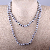 Boho Blush Crystal Long Necklace Handmade Knot Jewelry