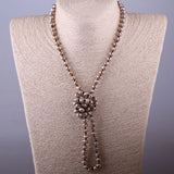 Boho Blush Crystal Long Necklace Handmade Knot Jewelry