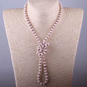 Boho Blush Crystal Long Necklace Handmade Knot Jewelry