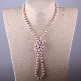 Boho Blush Crystal Long Necklace Handmade Knot Jewelry