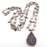 Agat Drop Pendant Necklaces with Glass Crystal/Shell Long Knotted Design