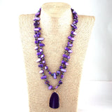 Agat Drop Pendant Necklaces with Glass Crystal/Shell Long Knotted Design