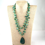 Agat Drop Pendant Necklaces with Glass Crystal/Shell Long Knotted Design