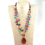 Agat Drop Pendant Necklaces with Glass Crystal/Shell Long Knotted Design