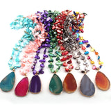 Agat Drop Pendant Necklaces with Glass Crystal/Shell Long Knotted Design