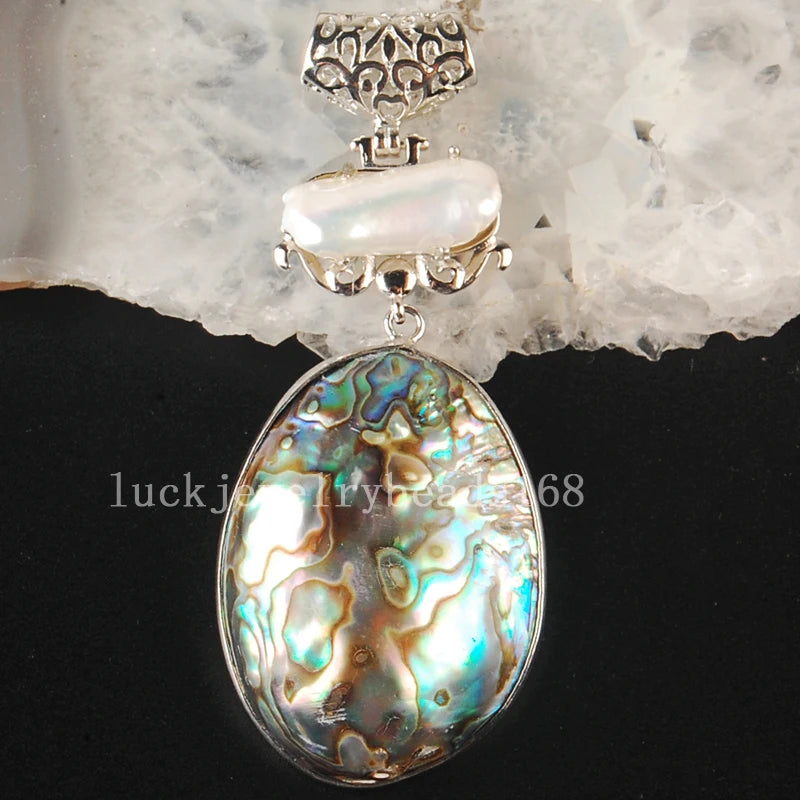 31x73mm Abalone Shell Art Oval Pendant Bead 1pcs C3679
