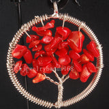 Red Coral Tree of Life Pendant Wire Wrap Women Men