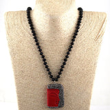 Handmade Glass Crystal Long Necklace with Red Buddha Pendant