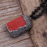 Handmade Glass Crystal Long Necklace with Red Buddha Pendant