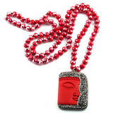 Handmade Glass Crystal Long Necklace with Red Buddha Pendant