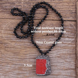 Handmade Glass Crystal Long Necklace with Red Buddha Pendant