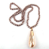 Crystal Glass Knotted Drop Long Pendant Necklace
