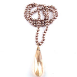 Crystal Glass Knotted Drop Long Pendant Necklace