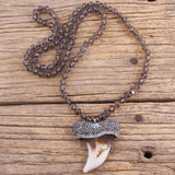 Crystal Glass Horn & Teeth Pendant Necklace Ethnic Jewelry