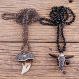Crystal Glass Horn & Teeth Pendant Necklace Ethnic Jewelry
