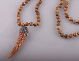 Knot Beads Necklace with Ox Horn Pendant