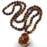 Knotted Brown Stone Pendant Necklace