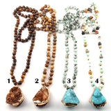 Knotted Brown Stone Pendant Necklace