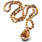 Knotted Brown Stone Pendant Necklace