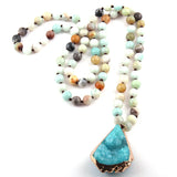 Knotted Brown Stone Pendant Necklace
