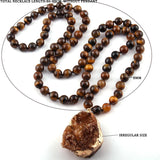 Knotted Brown Stone Pendant Necklace
