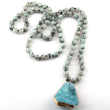 Knotted Brown Stone Pendant Necklace