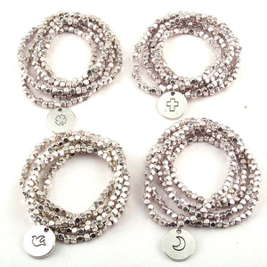 Metal Square Beads Wrap Bracelet 5 Row Bead Bracelet