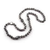 Long Knotted Pearl Paved Stone Necklace