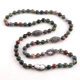 Long Knotted Pearl Paved Stone Necklace