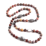 Long Knotted Pearl Paved Stone Necklace