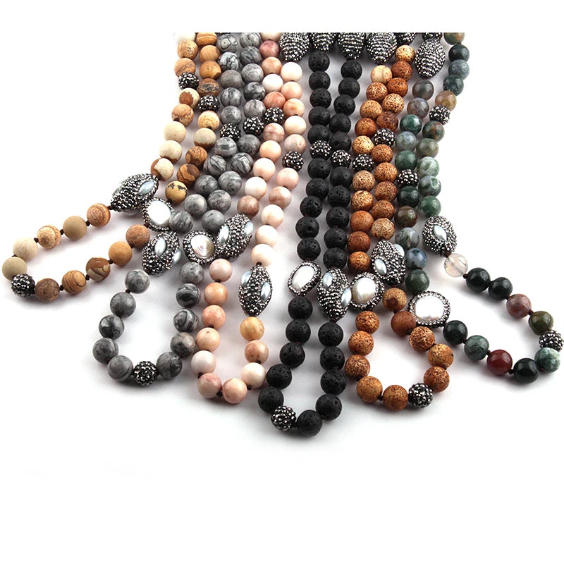 Natural Stones Bead Long Knotted Handmake Necklace