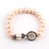 Oval & Flat Pearl Freshwater Pearl Strand Bracelet