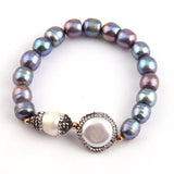 Oval & Flat Pearl Freshwater Pearl Strand Bracelet