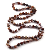Agat Bead Necklace Long Knotted Semi Precious Stone