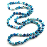 Agat Bead Necklace Long Knotted Semi Precious Stone