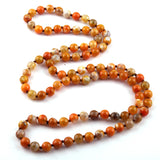 Agat Bead Necklace Long Knotted Semi Precious Stone