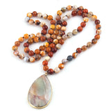 Agate Long Knotted Stone Pendant Ethnic Necklace