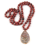 Agate Long Knotted Stone Pendant Ethnic Necklace