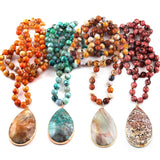 Agate Long Knotted Stone Pendant Ethnic Necklace