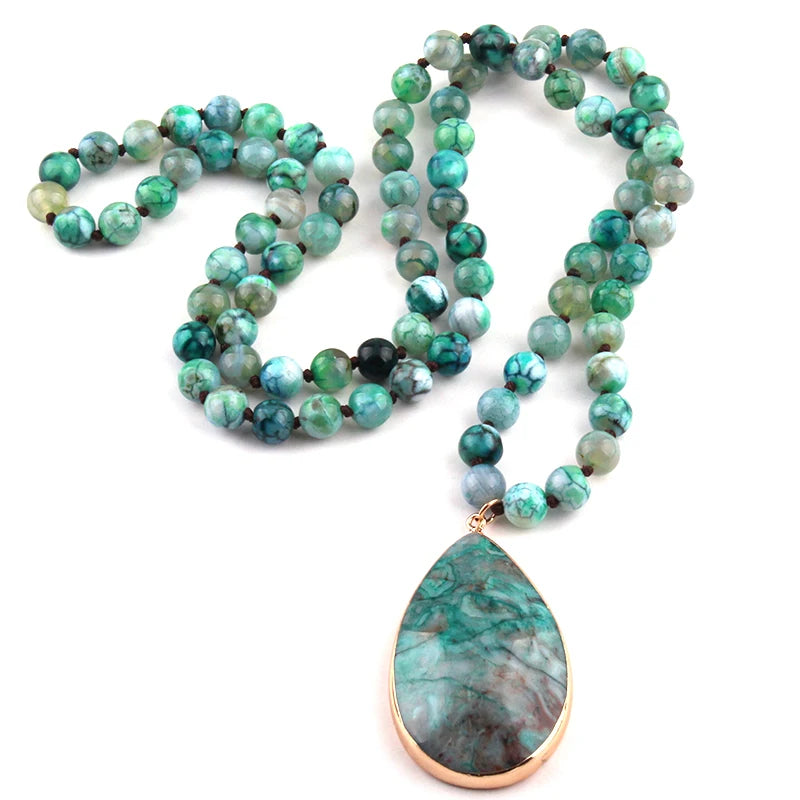 Agate Long Knotted Stone Pendant Ethnic Necklace